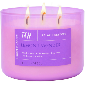 Lemon Lavender 3-Wick Candle Natural Soy Wax Candle for Home, 15.8 Oz Large Aromatherapy Candle for Relaxation, Scented Candle for Women and Men