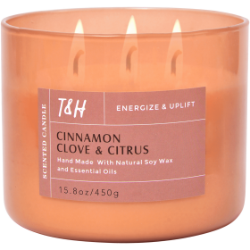 Cinnamon Clove Citrus 3-Wick Candle | Natural Soy Wax Candle for Home, 15.8 Oz Large Aromatherapy Candle for Relaxation