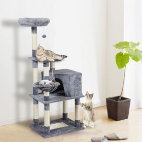 Multi-Level Cat Condo with pentagonal cat litter for Kittens Tall Cat Climbing Stand with Plush Toys - light gray XH