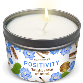 Magnificent 101 Positivity Aromatherapy Candle in 6-oz. Tin Holder: 100% Natural Soy Wax With Palo Santo & Lotus Flower Essential Oils and Pure Sage L