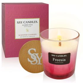 Freesia Scented Candles for Home - Jar Candles 8.4 oz - Wooden Wick Candles - Candles Gifts for Women - Aromatherapy Candles