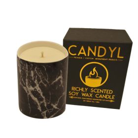100% Soy Wax Candle in Black Grey Marble Ceramic Jar 15oz 60+ Hour Gray