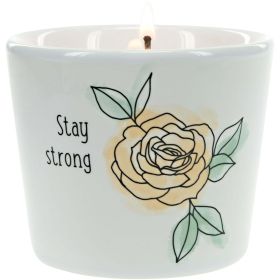 Pavilion Gift Company Stay Strong Tranquility Soy Wax Stoneware Vessel Single Wick Candle, 8oz, White (27100)