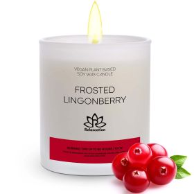 Soy Wax Candle in Glass Jar Frosted Lingonberry Clean Burn up to 80 Hours Handmade in USA Natural and Safe by Relaxcation 10 oz