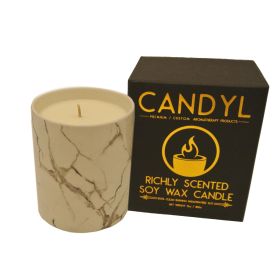 100% Soy Wax Candle in White Marble Ceramic Jar 15oz 60+ Hour