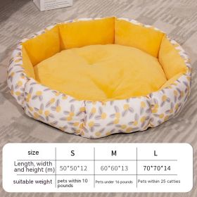 Octagonal Cage Pet Bed Universal Fleece Lining (Option: Yellow-L)