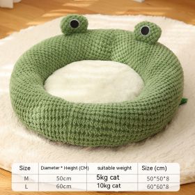 Pet Cat Dog Nest Little Frog Series Warm Plush Mat Autumn Winter Pet House Full Package Nest For Small Cats Dogs Within 5KG (Option: Green Frog Round Nest-L)