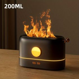 3D Flame Humidifier, Portable Silent Aromatherapy Essential Oil Diffuser With Flame Night Light For Home, Office (Color: black)