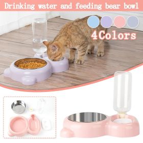 Pet Cat Bowl Stainless Steel Multifunctional Dog Cat Bowl With Water Bottle Drinking Water Feeding Bear Bowl gatos (Color: Pink)