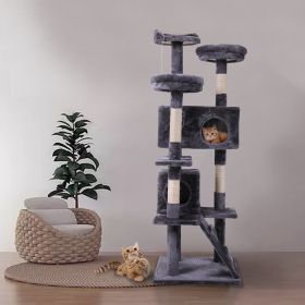 Cat Tree Cat Tower with Scratching Ball, Plush Cushion, Ladder and Condos for Indoor Cats, Gray XH (Color: gray)