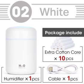 Scent Diffuser; Portable Small Cool Mist Humidifiers 300ML - USB Desktop Humidifier For Plants; Office; Car; Baby Room With Auto Shut Off & Night Ligh (Color: White [built-in 10 Replacement Cotton Swabs])