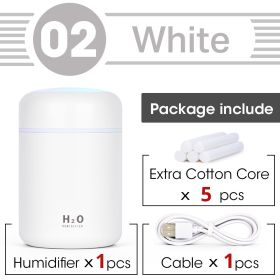 Scent Diffuser; Portable Small Cool Mist Humidifiers 300ML - USB Desktop Humidifier For Plants; Office; Car; Baby Room With Auto Shut Off & Night Ligh (Color: White [built-in 5 Replacement Cotton Swabs])