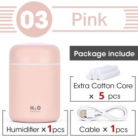 Scent Diffuser; Portable Small Cool Mist Humidifiers 300ML - USB Desktop Humidifier For Plants; Office; Car; Baby Room With Auto Shut Off & Night Ligh (Color: Pink [built-in 5 Replacement Cotton Swabs])