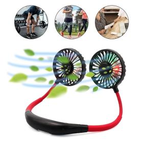 Mini Portable Hanging Neckband Fan USB Rechargeable Double Fans Air Cooler Conditioner Colorful Aroma Electric Desk Fan For Room XH (default: default)