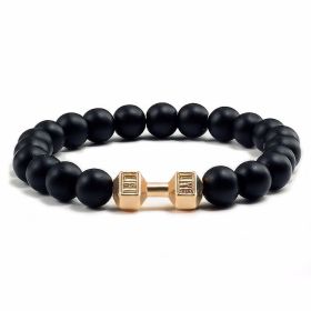 Natural Volcanic Stone Beads Bracelets Black Lava Men Women Bracelet Aromatherapy Essential Oil Diffuser Bangle (Purity: 21cm, Color: Black Matte Gold Dumbbell)