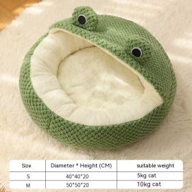 Pet Cat Dog Nest Little Frog Series Warm Plush Mat Autumn Winter Pet House Full Package Nest For Small Cats Dogs Within 5KG (Option: Green Frog Half Shed Nest-S)