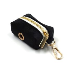 Black Velvet Gold Buckle Pet Collar Traction Rope Bow Poop Bag Four-piece (Option: Poop Bag-L)