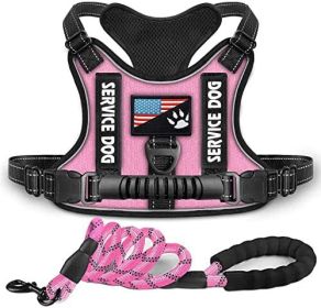 Shock Absorption Comfortable Night Vision Reflective Pet Harness Dog Vest Traction Chest Strap (Option: Pink With Rope-XL)