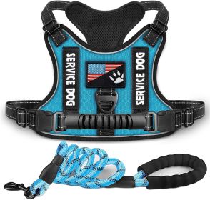 Shock Absorption Comfortable Night Vision Reflective Pet Harness Dog Vest Traction Chest Strap (Option: Blue With Rope-XL)